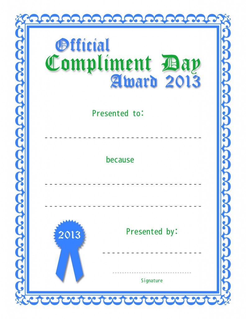 Official Compliment Day Award (Blue and Green)