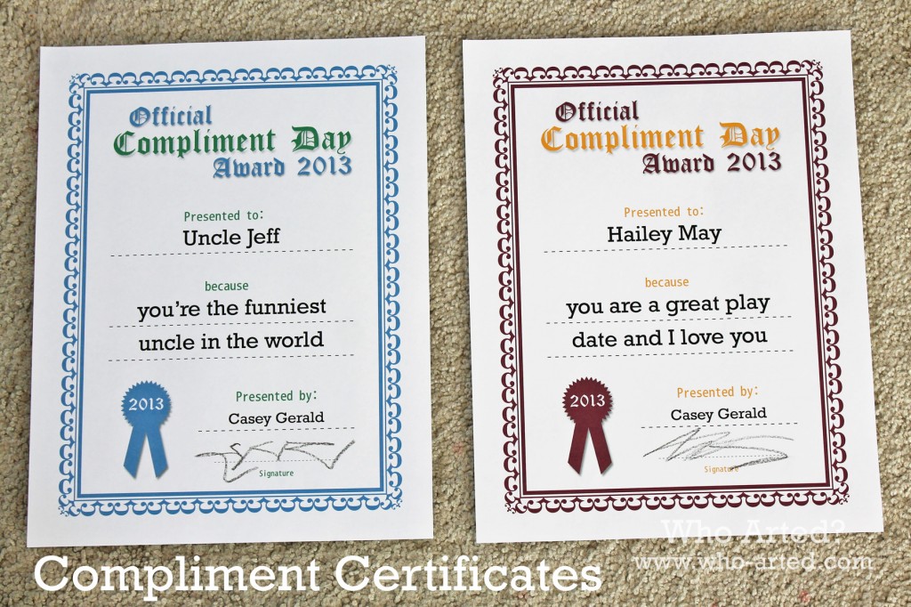 Compliment Certificate 01